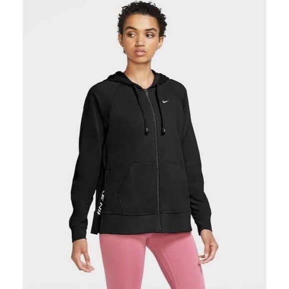 Nike Women's XS Full-Zip Black Training Hoodie Jacket Side Spellout Slits - Picture 1 of 8